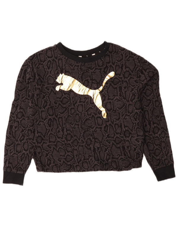 Pulover Puma Crop Graphic pentru femei UK 14 Medium Black Animal Print