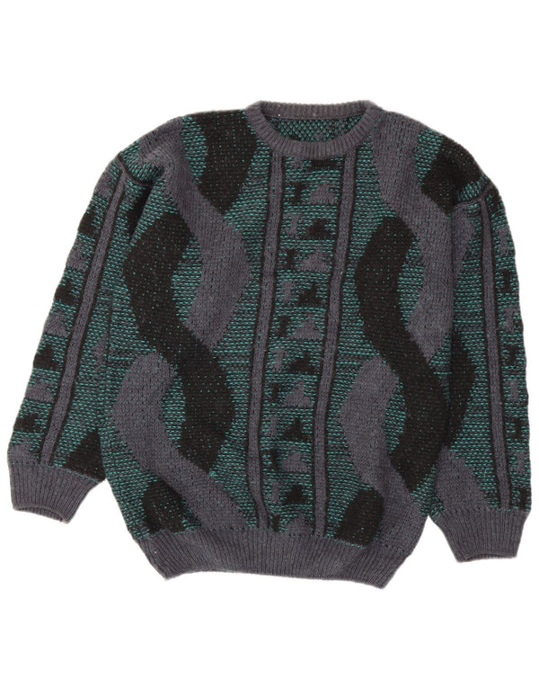 Pulover VINTAGE pentru bărbați cu gât crew pulover mediu multicolor geometric