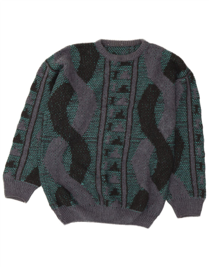 Pulover VINTAGE pentru bărbați cu gât crew pulover mediu multicolor geometric
