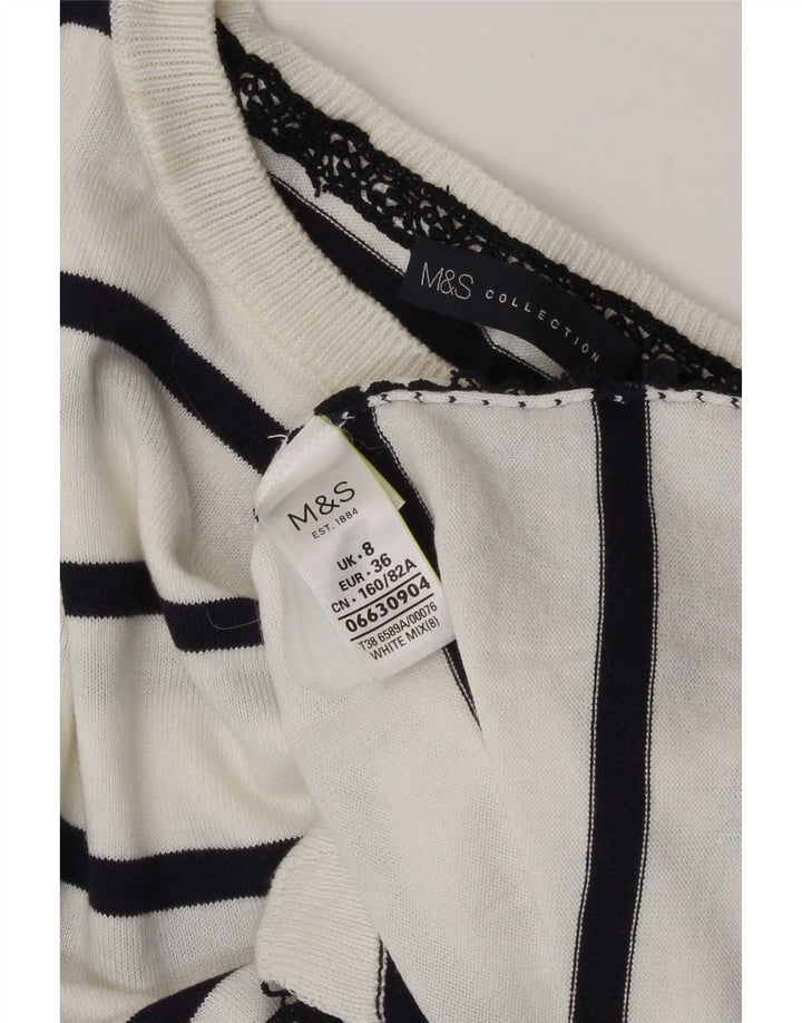 Marks & Spencer Top pentru femei cu mâneci 3/4 UK 8, bumbac cu dungi albe mici