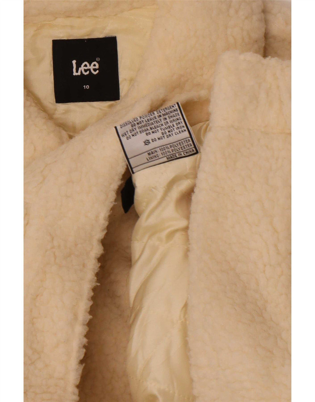 Lee Teddy Crop Bomber Jacket pentru femei US 10, mare, alb, poliester