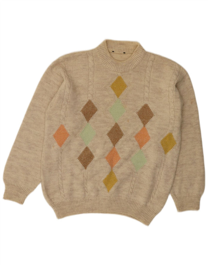 Pulover VINTAGE pentru bărbați cu gât crew pulover Medium Bej Argyle/Diamond