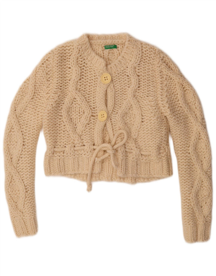 Pulover Benetton pentru femei Crop Cardigan UK 14 Mediu Lână albă