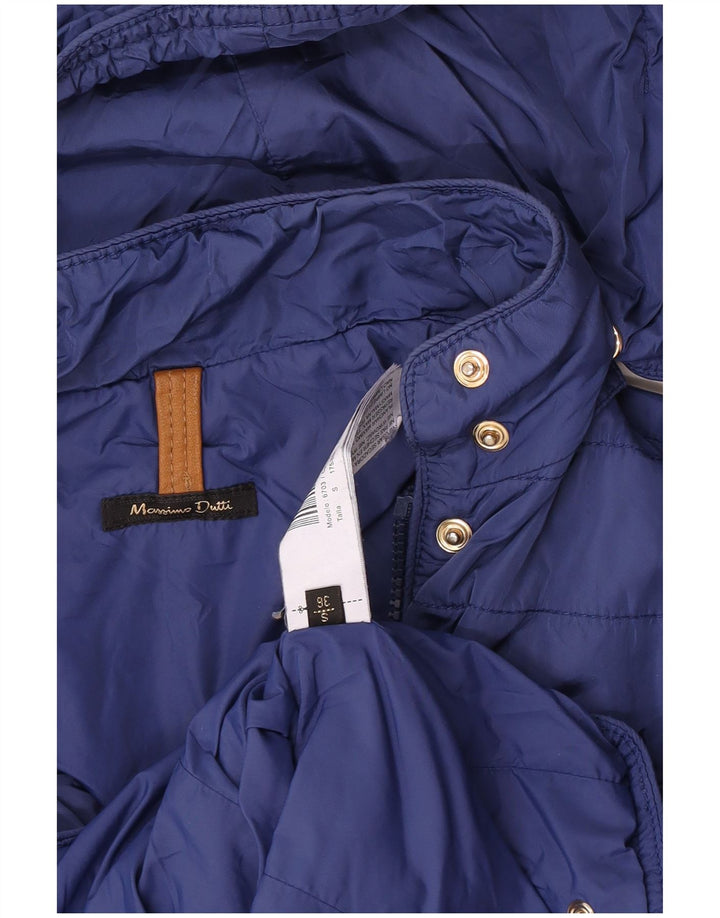 Jachetă matlasată cu glugă pentru femei Massimo Dutti EU 36 Nylon mic albastru