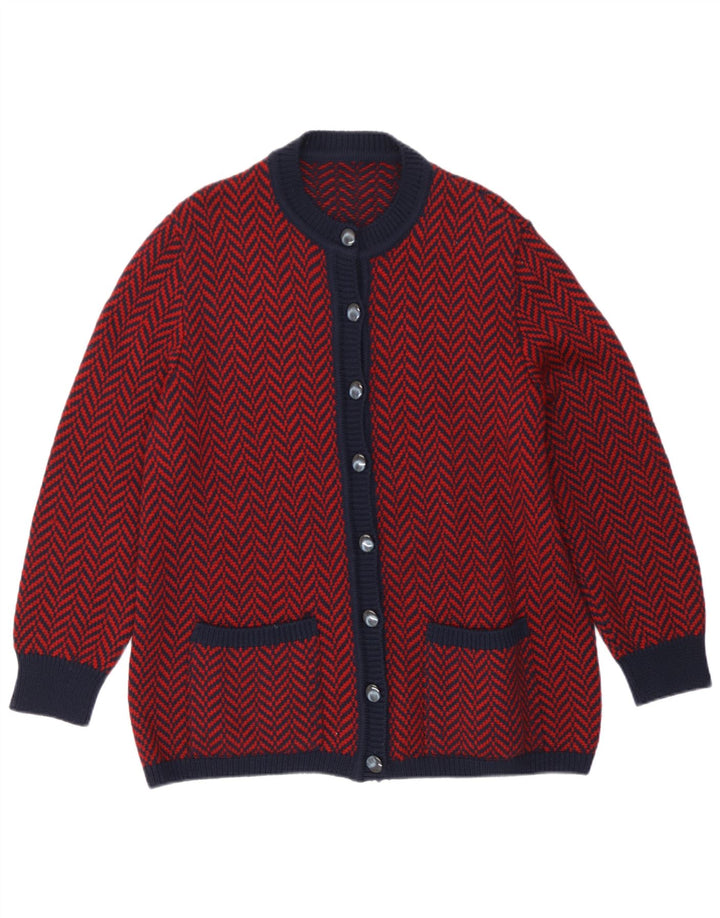 Pulover Cardigan Vintage pentru femei UK 16 Large Red Herringbone