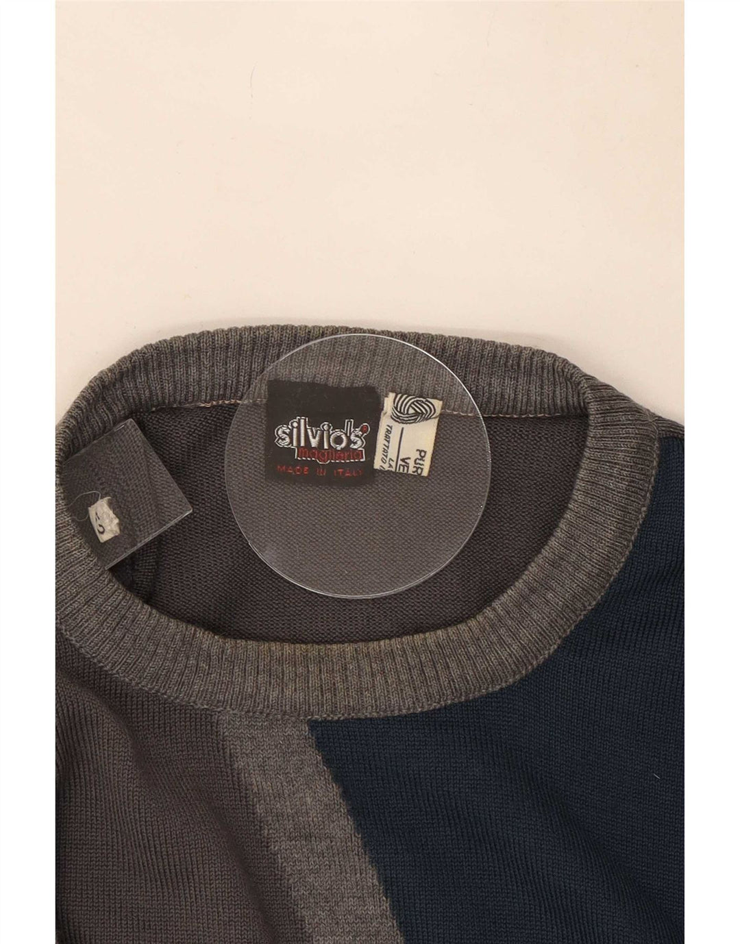 Pulover vintage pentru bărbați cu gât roșu IT 52 mare, gri, bloc de culoare