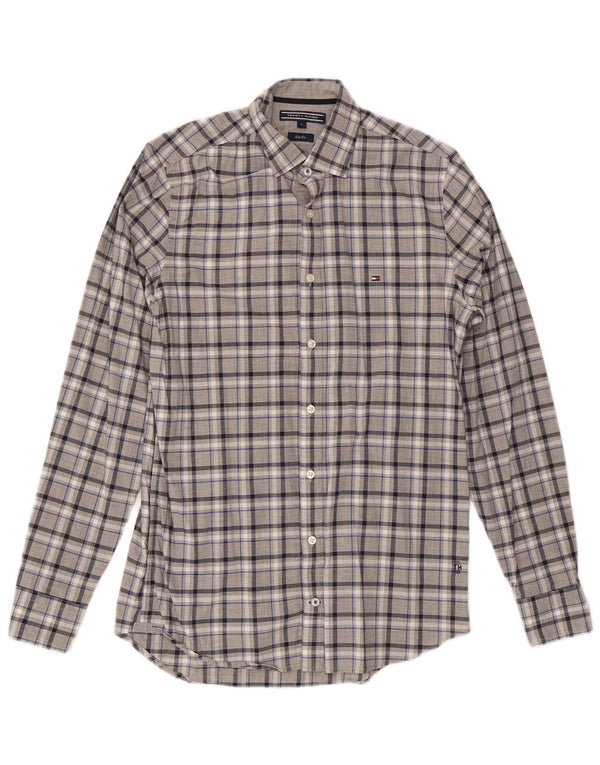 Tommy Hilfiger Mens Slim Fit Shirt Small Grey Check Cotton