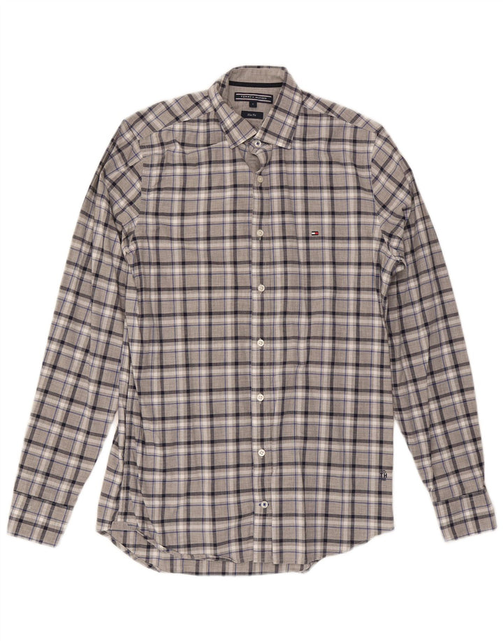 Cămașă Slim Fit Tommy Hilfiger pentru bărbați, bumbac cu carouri, gri mic
