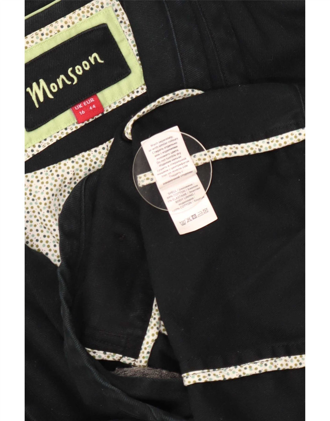 Sacou blazer pentru femei Monsoon cu 1 nasture UK 16, mare, negru, bumbac