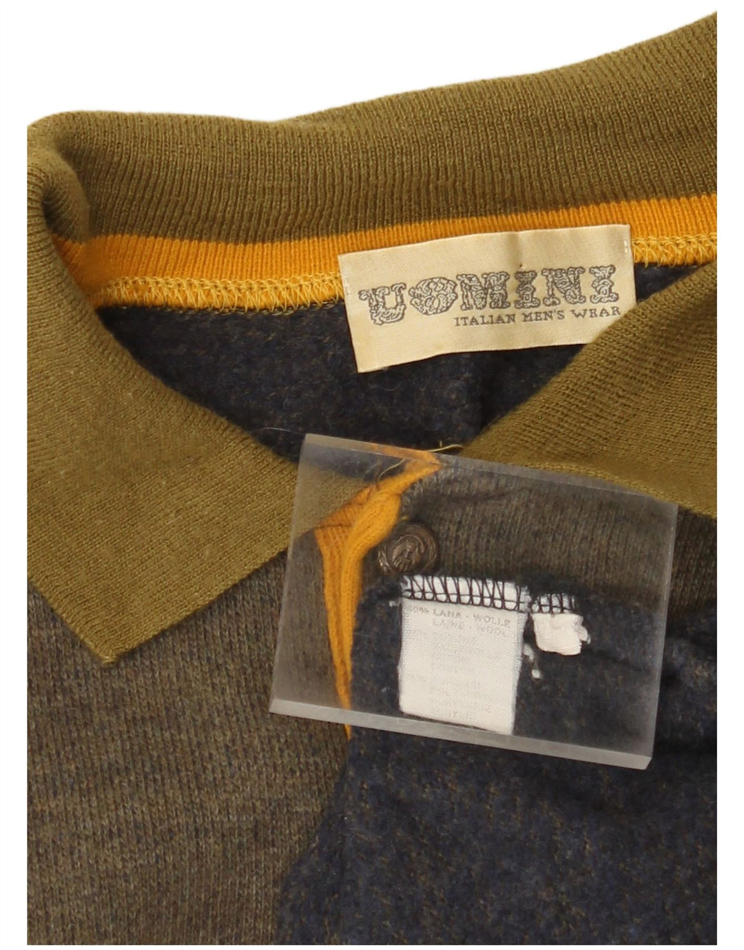 Pulover vintage pentru bărbați cu gât polo, lână mare cu dungi kaki