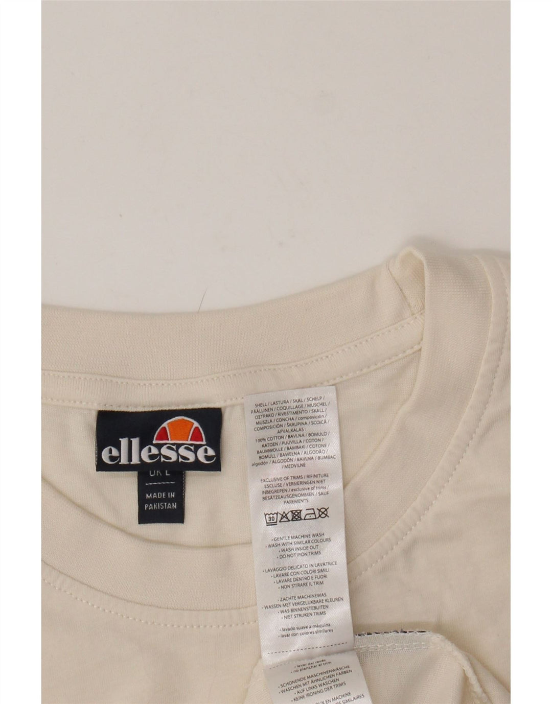 ELLESSE Mens T-Shirt Top Large Off White Cotton