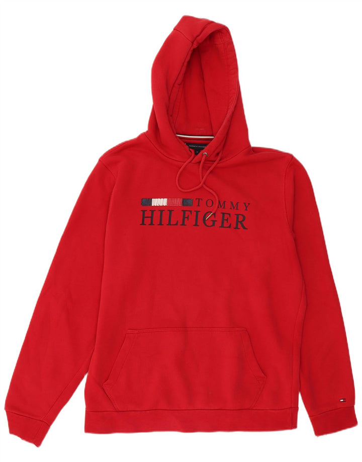 TOMMY HILFIGER Pulover cu glugă grafic pentru bărbați, roșu mediu
