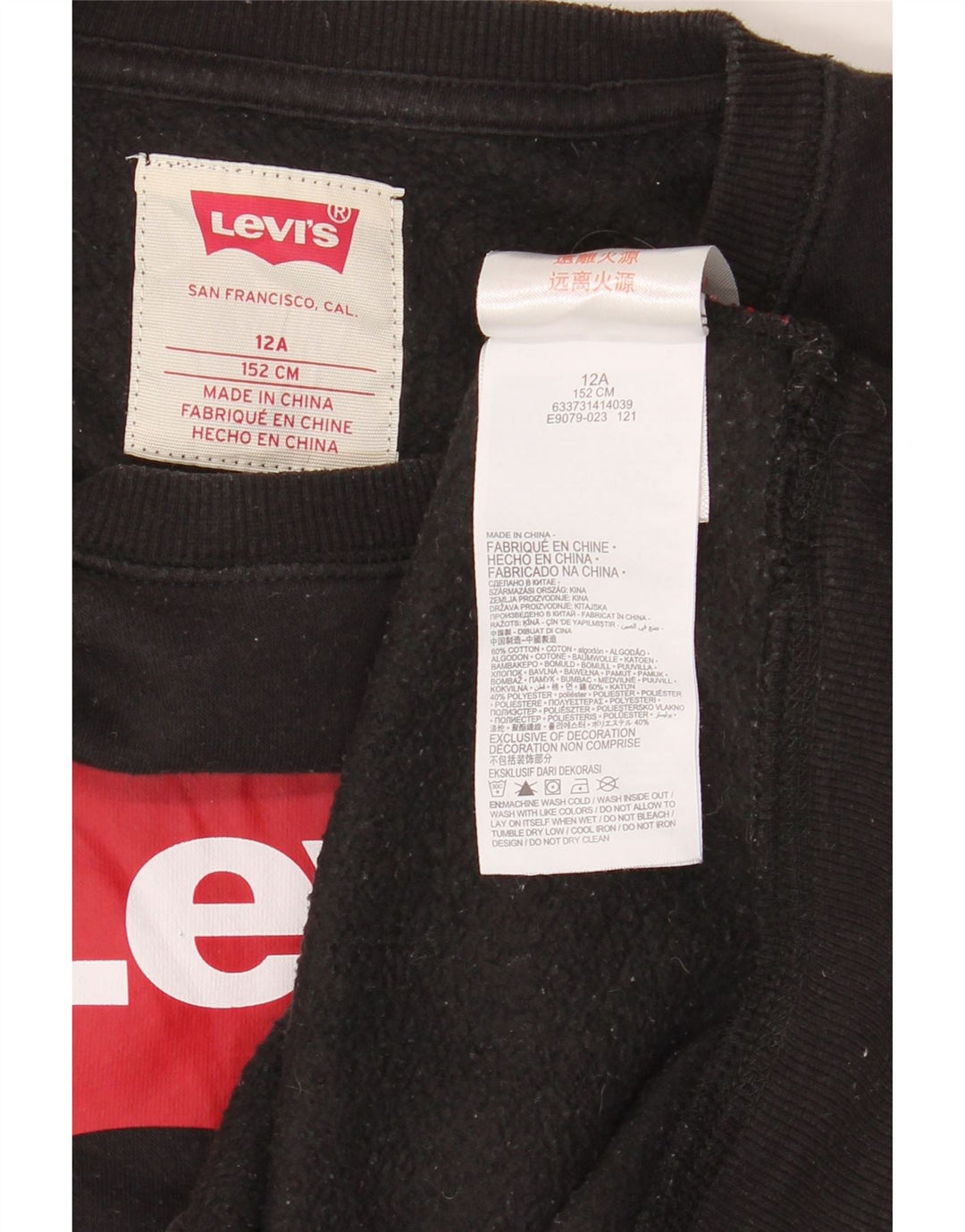Pulover cu grafică Levi's pentru băieți, 11-12 ani, bumbac negru