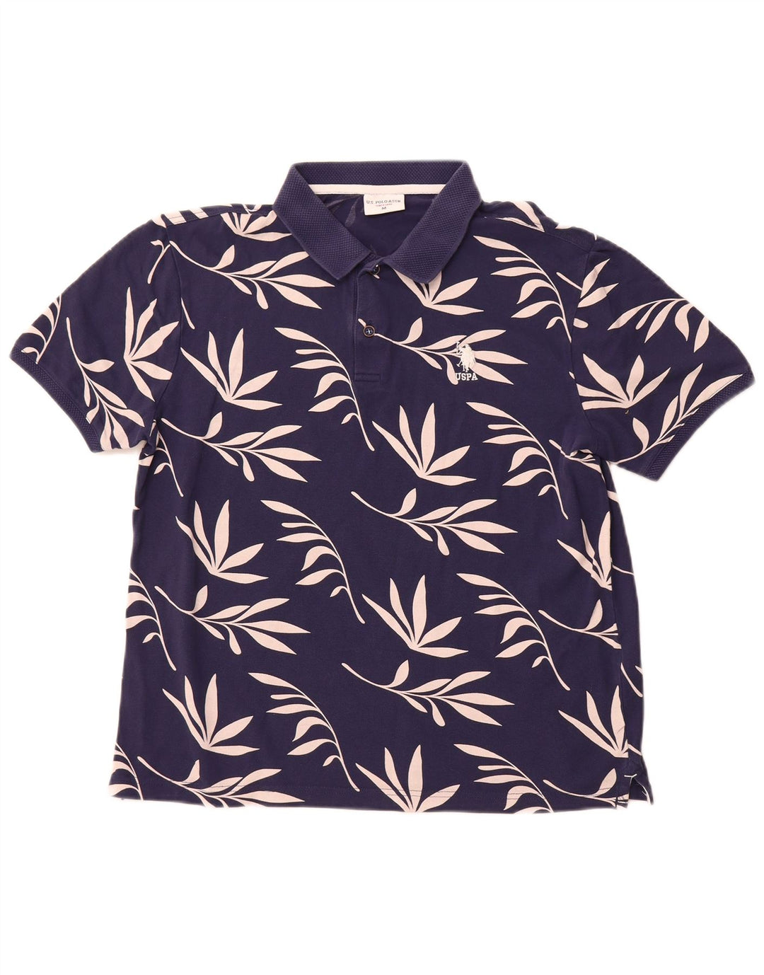 U.S. POLO ASSN. Tricou polo pentru bărbați, bumbac floral, albastru marin mediu