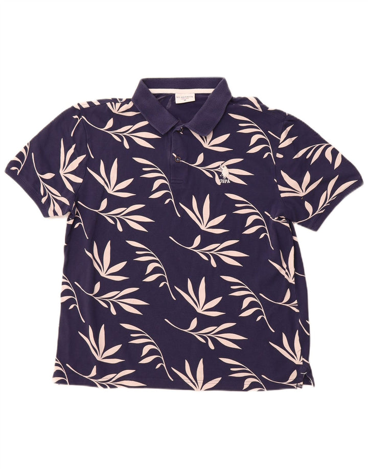 U.S. POLO ASSN. Tricou polo pentru bărbați, bumbac floral, albastru marin mediu