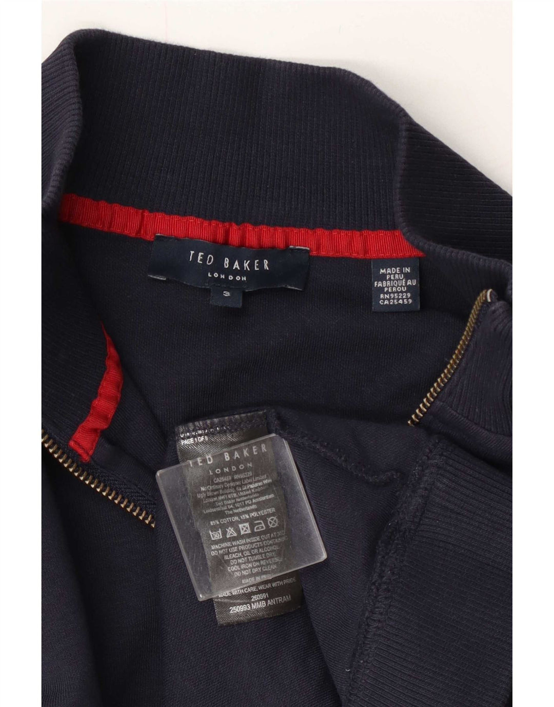 Pulover pentru bărbați Ted Baker, cu fermoar, cu gât, mărimea 3, bumbac, albastru bleumarin mediu