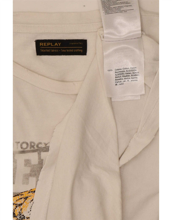 Tricou grafic pentru bărbați Replay Top Medium Alb Bumbac