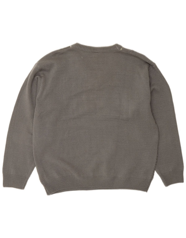 Jacques Lorant Pulover cu decolteu în V pentru bărbați UK 42/44 mare, gri cu dungi