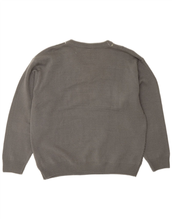 Jacques Lorant Pulover cu decolteu în V pentru bărbați UK 42/44 mare, gri cu dungi