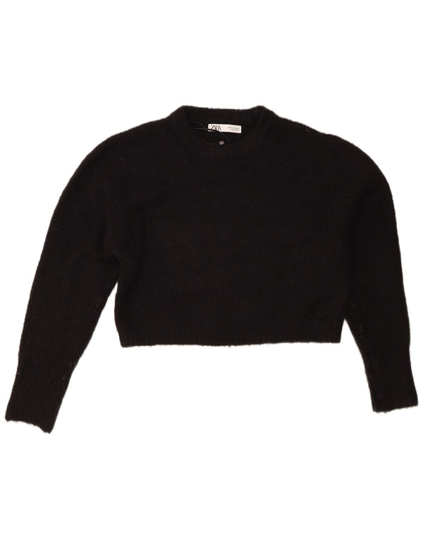Pulover pentru femei Zara Crop Crew Gate UK 14 Medium Black Acrilic