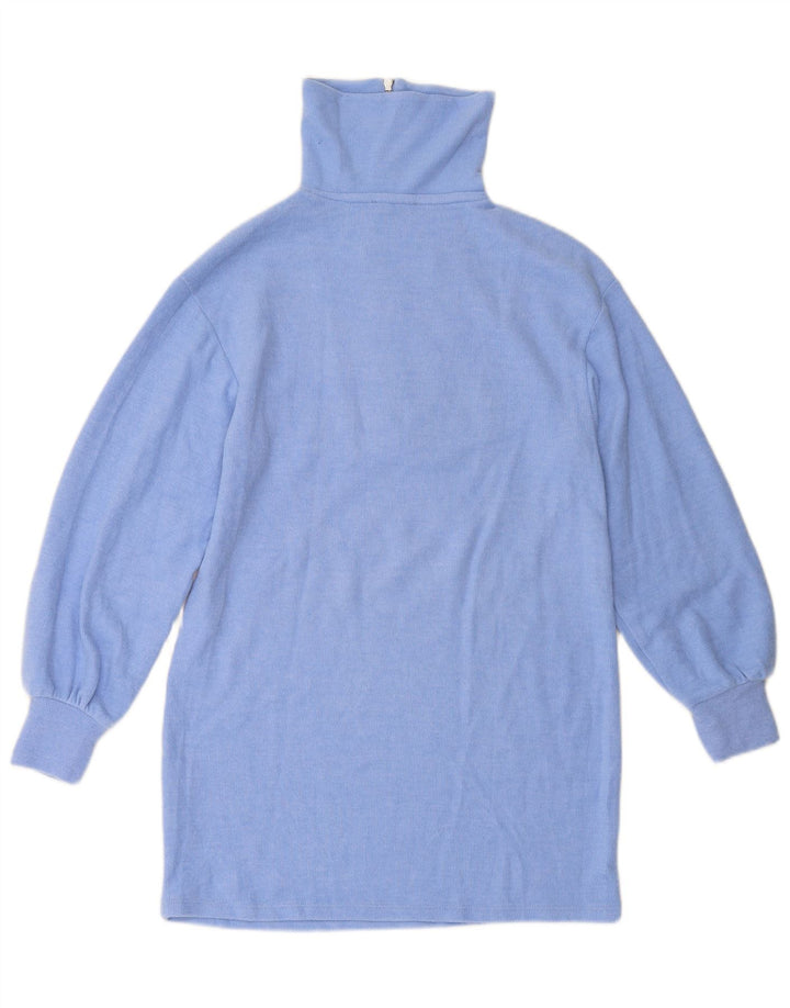 Pulover de damă ZARA cu paragate, cu fermoar, cu gât, UK 10, poliester albastru mic