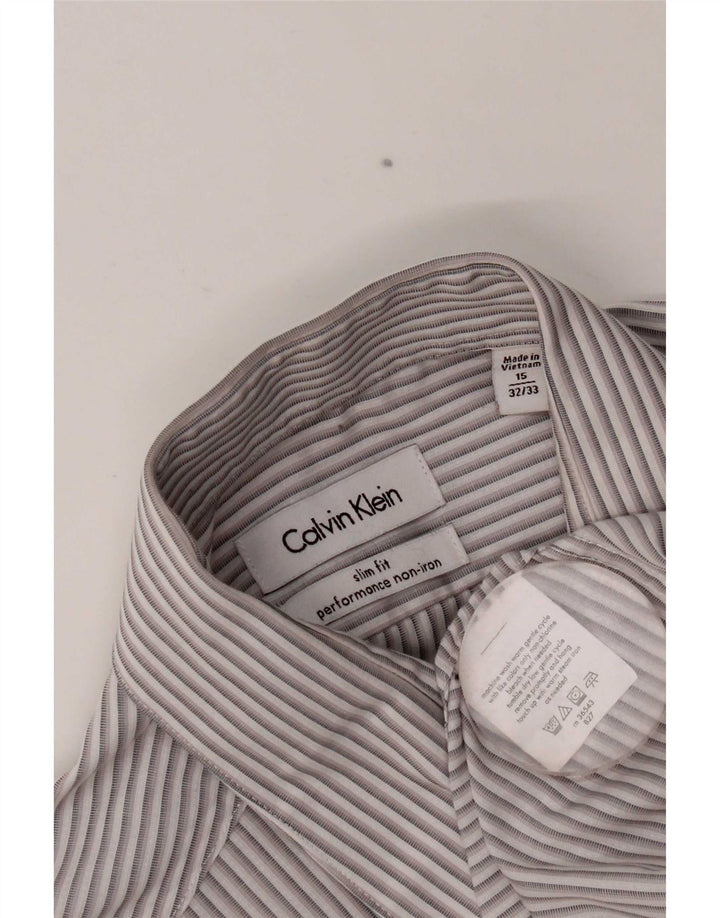 Cămașă pentru bărbați Calvin Klein Slim Fit Mărimea 15 1/2 Medium Gri cu dungi