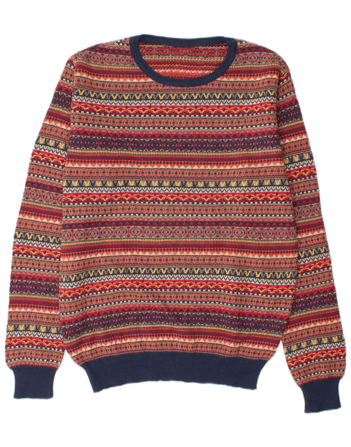 Pulover Vintage pentru bărbați cu gât roșu, mijlociu, multicolor, Fair Isle
