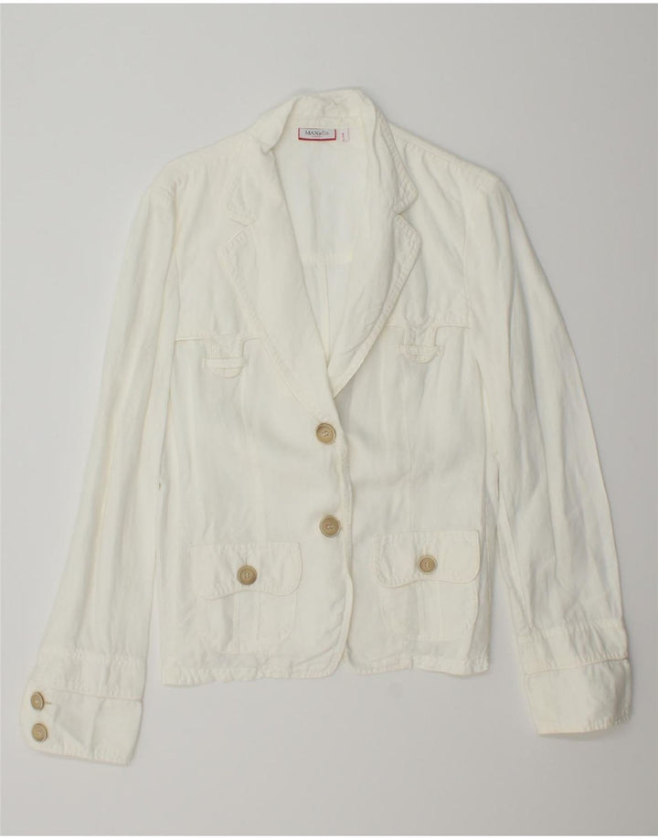 MAX & CO. Womens 2 Button Blazer Jacket UK 14 Medium White Linen Vintage Max & Co. and Second-Hand Max & Co. from Messina Hembry 