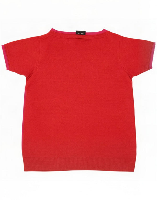 Vintage Womens T-Shirt Top UK 14 Medium Red Colorblock