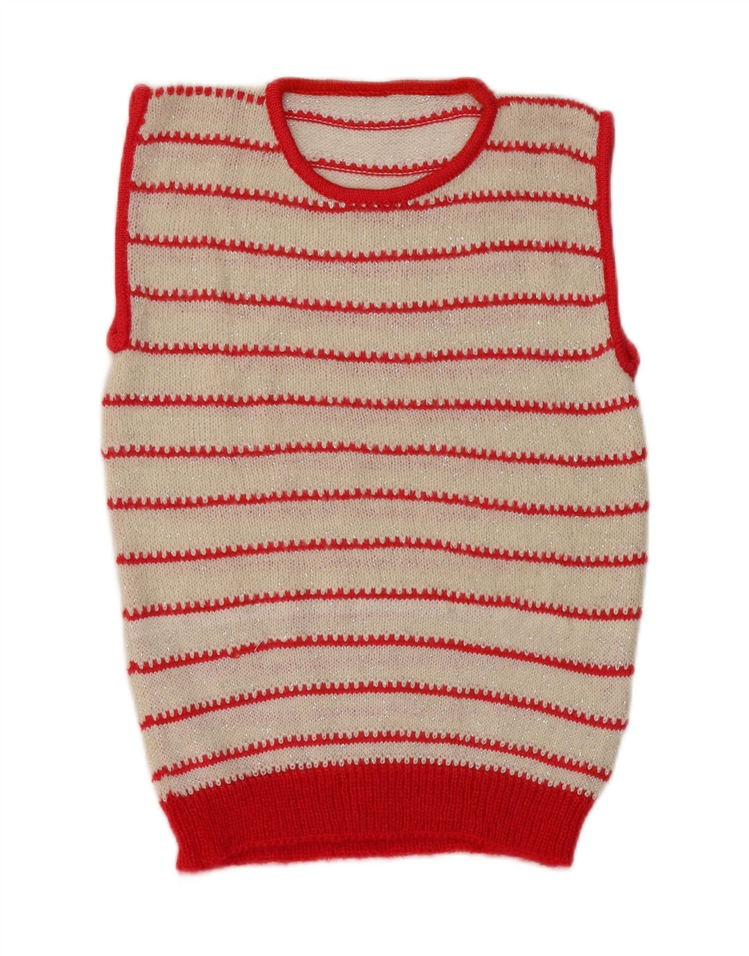 Vintage Womens Vest Tank Top UK 8 Small Off White Striped