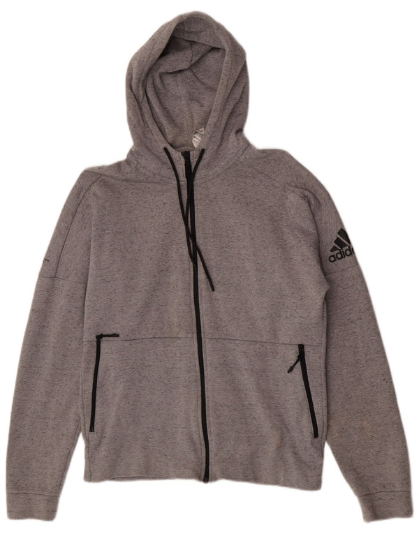 Adidas Womens Hooded Tracksuit Top Jacket UK 12 Medium Grey Cotton Sports