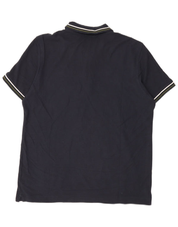 Lotto Mens Polo Shirt Medium Navy Blue Striped Cotton