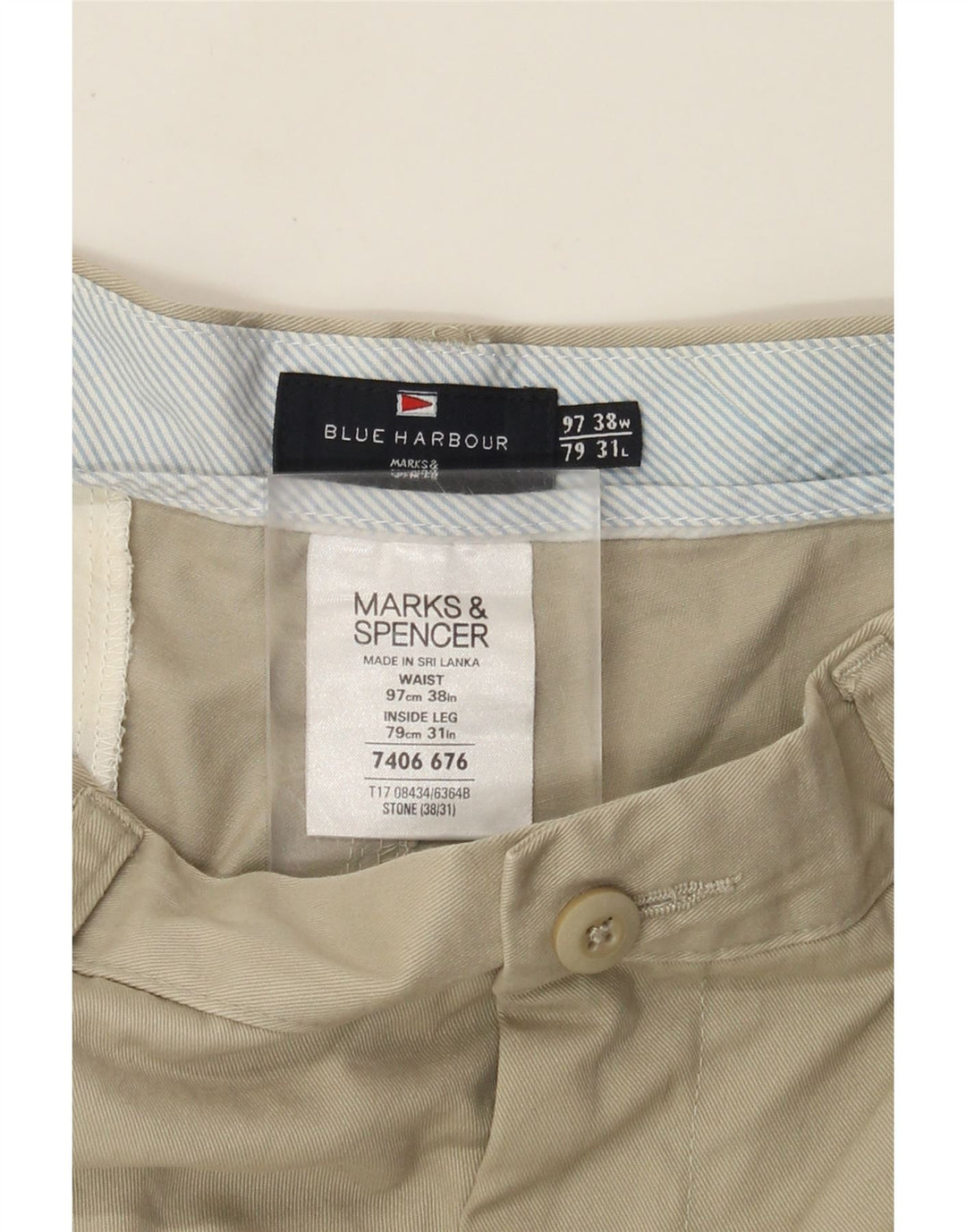 Marks & Spencer Pantaloni chino drepți Blue Harbour pentru bărbați W38 L31 bej