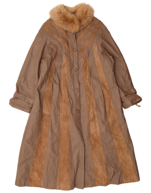 Palton de piele Norma pentru femei, cu tăiere largi, UK 14, maro mediu, clasic, cu dungi