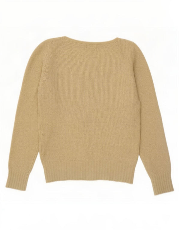Pulover Benetton pentru femei cu decolteu în V UK 10 Small Beige Argyle/Diamond