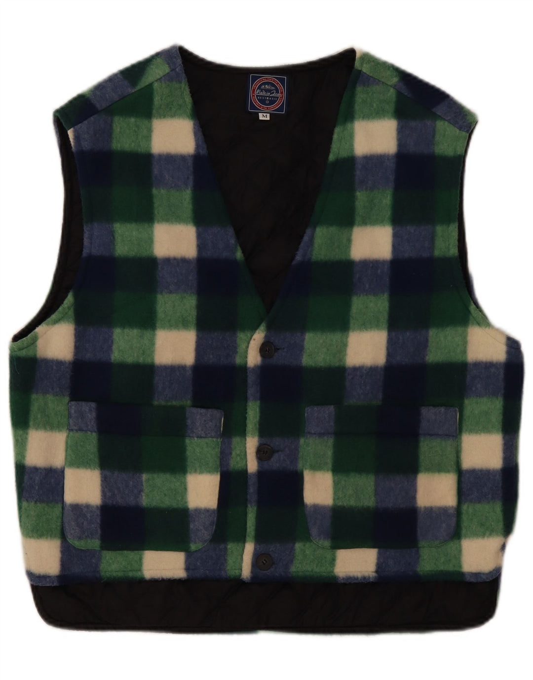 Gilet vintage pentru bărbați din fleece UK 38 Medium Green Gingham Poliester