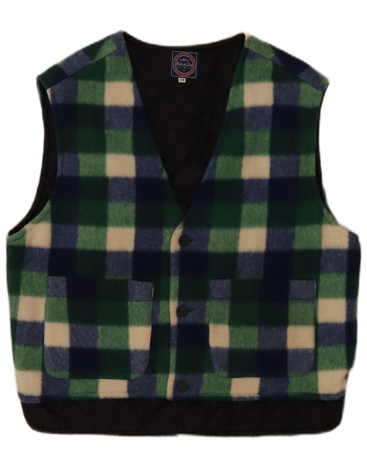 Gilet vintage pentru bărbați din fleece UK 38 Medium Green Gingham Poliester