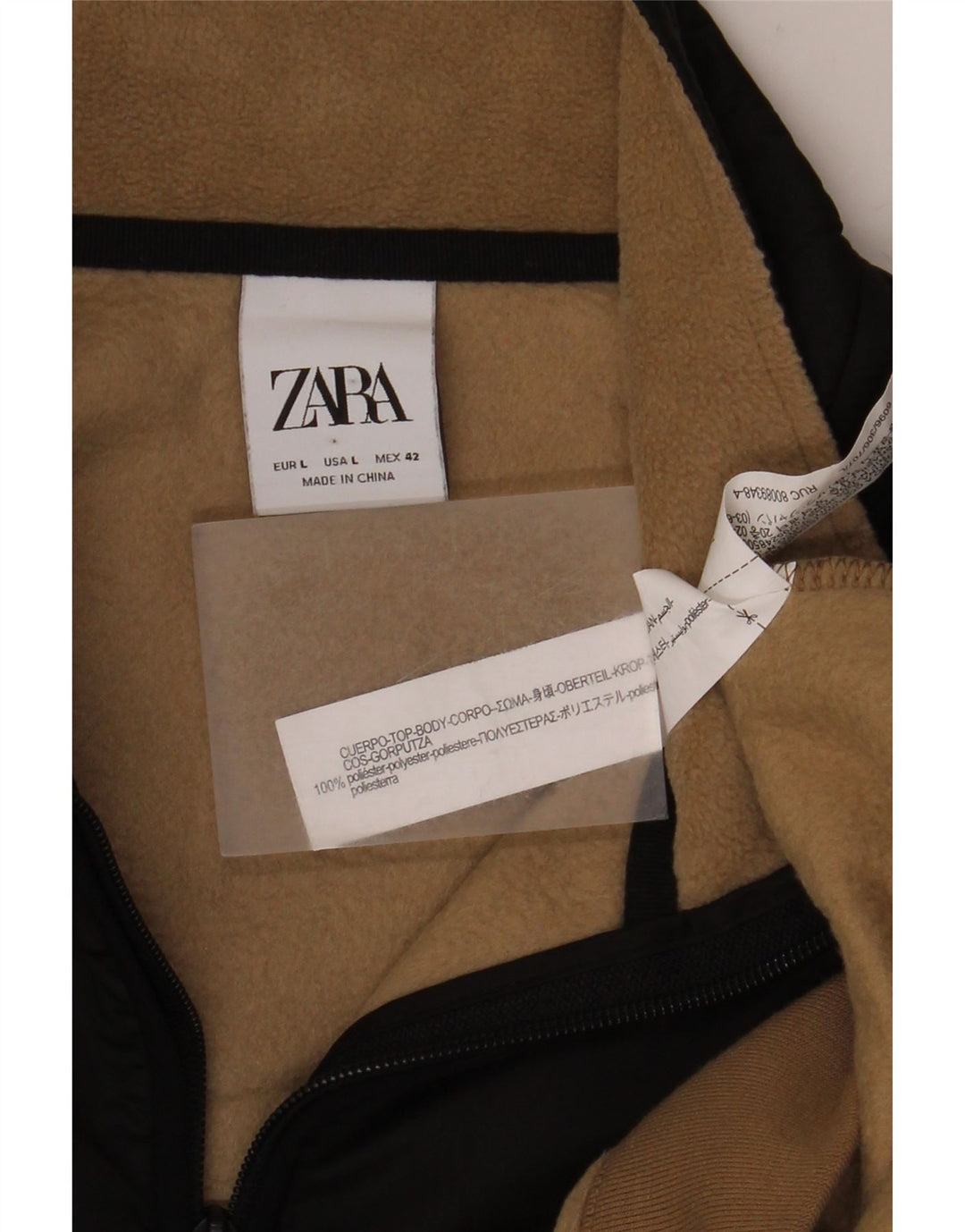 Pulover pentru bărbați Zara, cu fermoar, cu gât, mare, bej, din poliester