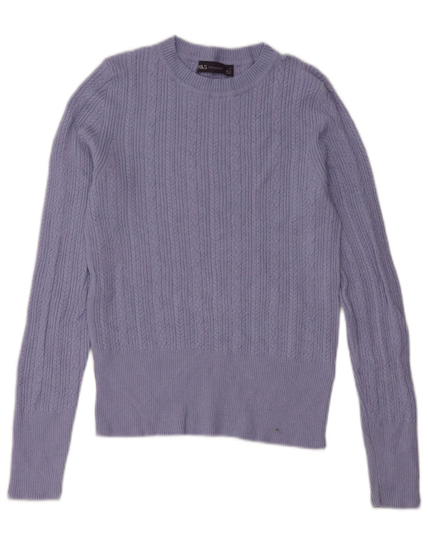 Marks & Spencer Womens Crew Neck Jumper Sweater UK 8 Small Blue Viscose