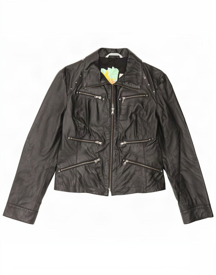 Geacă de piele vintage pentru femei IT 46 Large Black