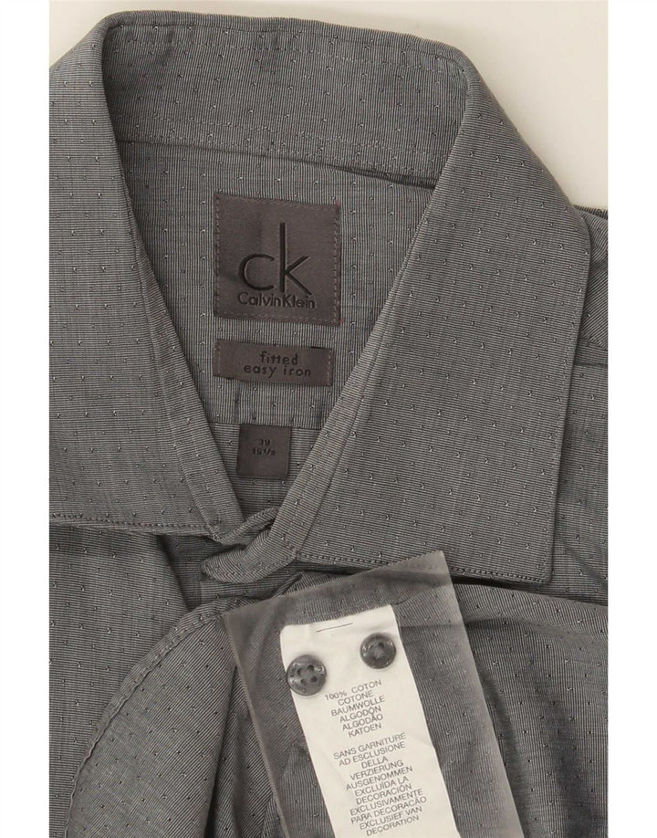 Cămașă Calvin Klein pentru bărbați, mărimea 39 15 1/2, bumbac cu pete, gri mediu