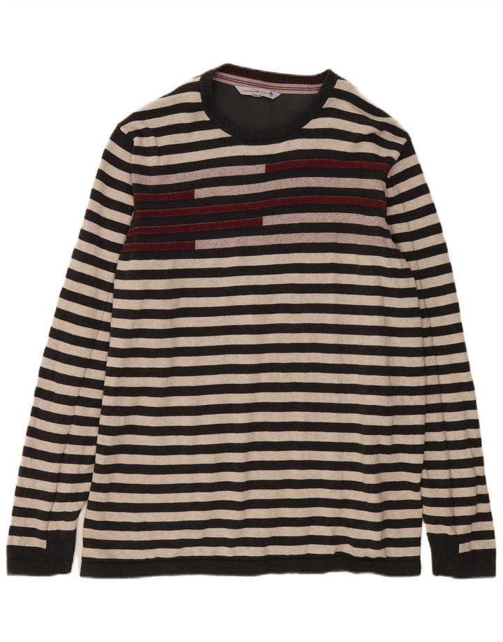 FAT FACE Pulover pentru bărbați cu gât crew pulover XL bumbac cu dungi gri