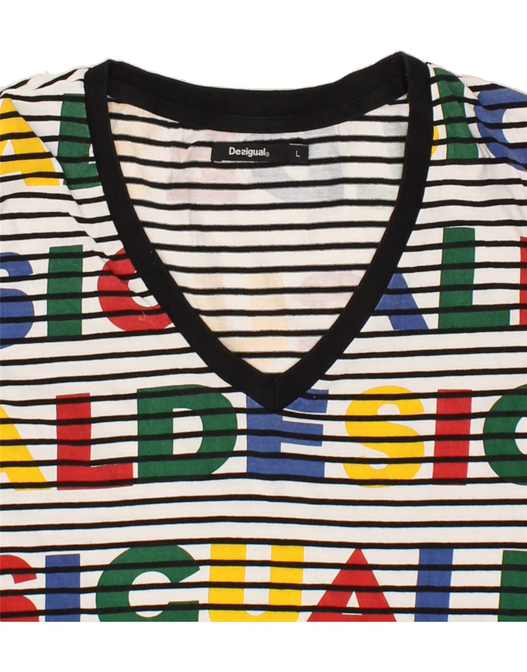 DESIGUAL Tricou cu grafică pentru femei Top UK 14 Medium, multicolore, cu dungi