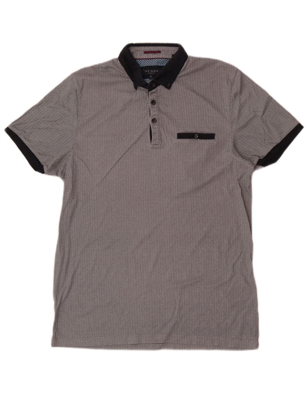Tricou polo pentru bărbați Ted Baker, cu formă regulată, mărimea 3, bumbac geometric, gri mediu