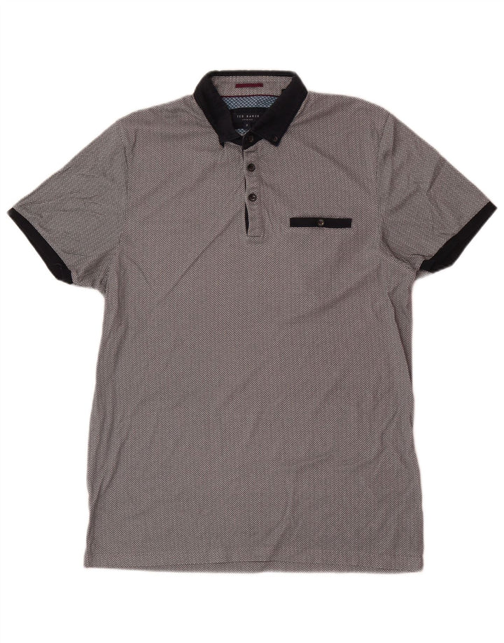 Tricou polo pentru bărbați Ted Baker, cu formă regulată, mărimea 3, bumbac geometric, gri mediu