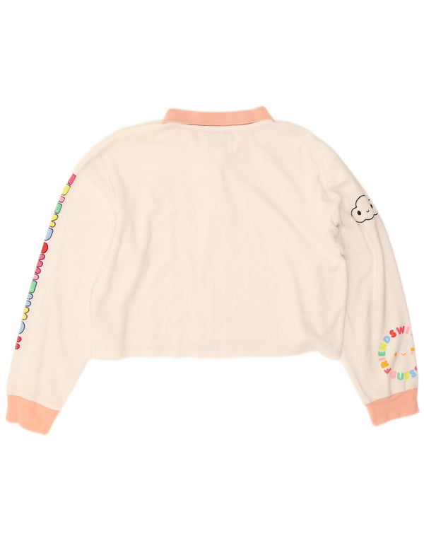 Tricou polo Guess Crop Graphic pentru femei UK 16, mare, alb, bloc de culoare