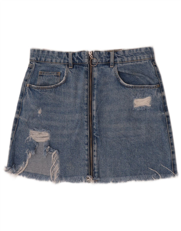 Fusta Mini Denim Distressed pentru Damă Zara Medium W28 Bumbac Albastru