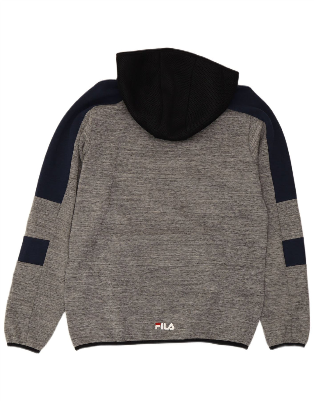 Pulover Fila pentru bărbați cu capota, gri mediu, bumbac color bloc