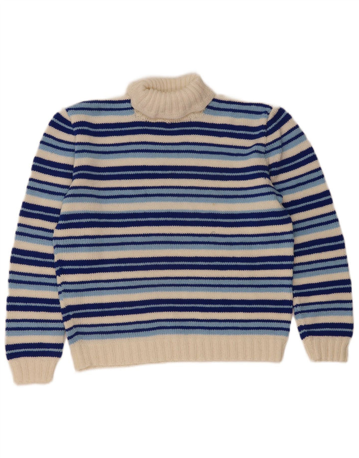 Pulover vintage pentru femei cu gât rulat, cu dungi albastre medii, UK 14