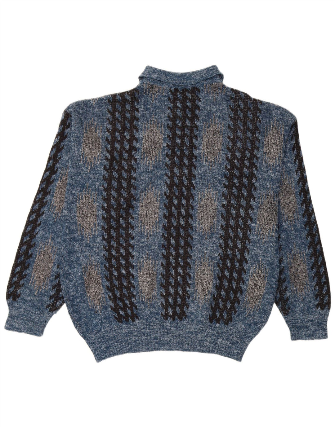 Pulover vintage pentru bărbați cu gât polo, albastru mediu geometric